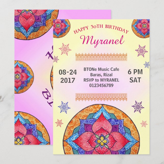 Colorful Mandala Birthday Invitation (Front/Back)