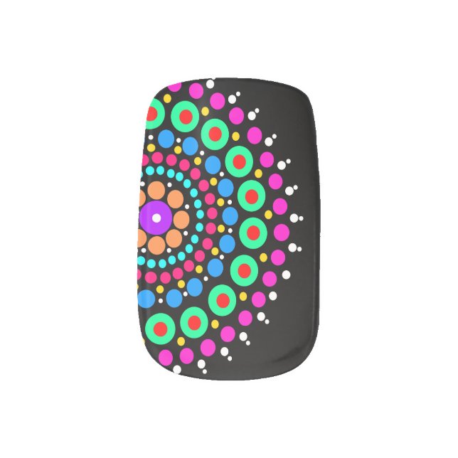 Colorful Mandala black bg Minx Nail Art (Left Thumb)