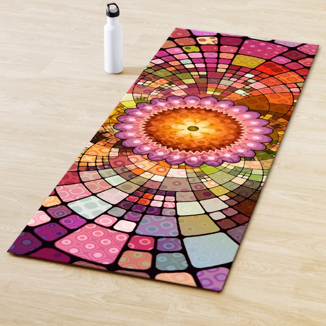 Colorful Mandala Bohemian Mosaic Yoga Mat (Yoga mat featuring a colorful artistic design in a mandala mosaic style)