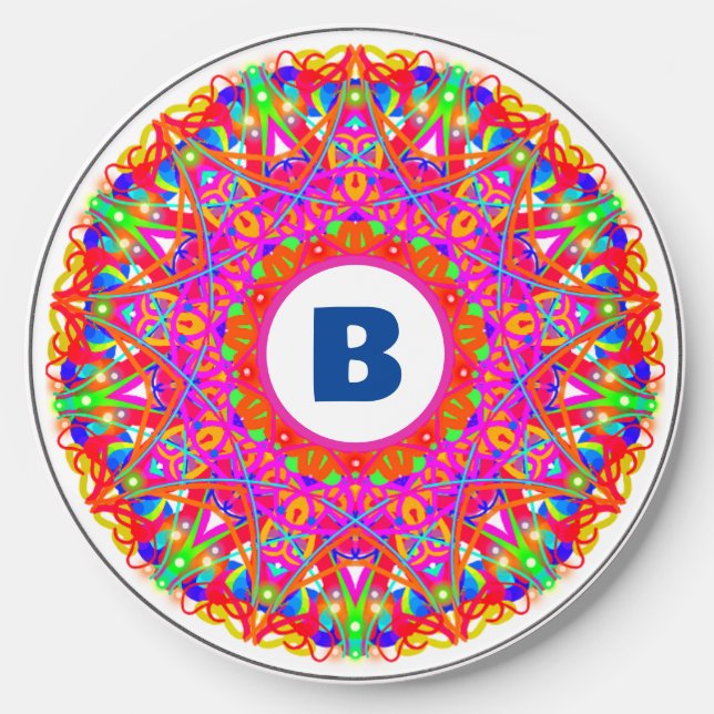 Colorful Mandala Boho Initial Wireless Charger (Front)