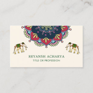 Colorful Mandala Bollywood Style Elephants Indian Business Card