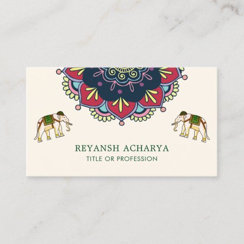 Colorful Mandala Bollywood Style Elephants Indian Business Card