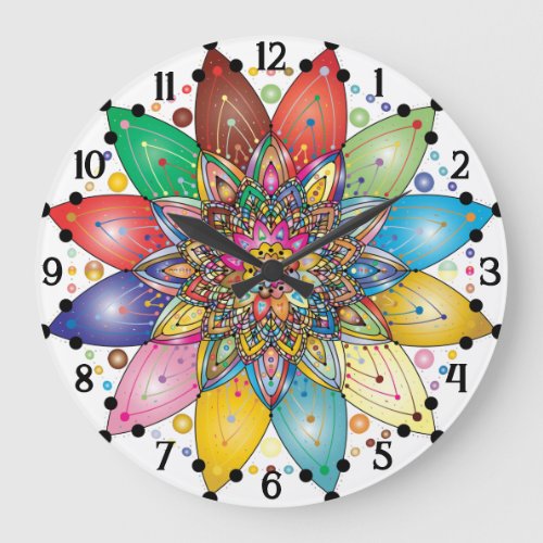 Colorful Mandala Clock with Arabic Numbers