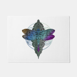 Colorful Mandala Dragonfly T Shirt Lotus Flower Doormat