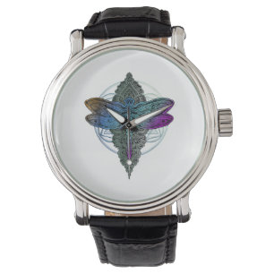 Colorful Mandala Dragonfly T Shirt Lotus Flower Watch