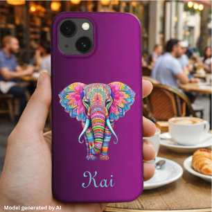 Colorful Mandala Elephant with Customized Name iPhone 13 Case