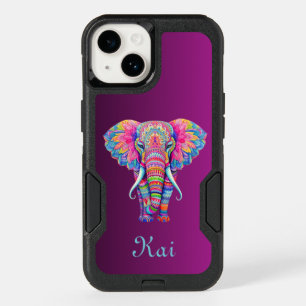 Colorful Mandala Elephant with Customized Name OtterBox iPhone 14 Case