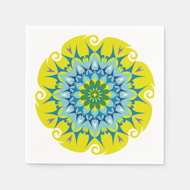 Colorful Mandala Energy Wheel Flower Harmony Napkins (Front)