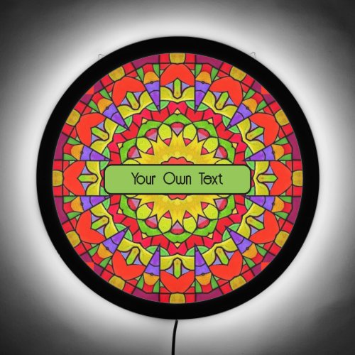 Colorful Mandala _ Faux Stained Glass  Your Text LED Sign