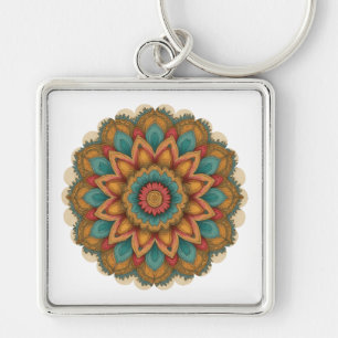 Colorful Mandala Floral Boho Charm Keychain