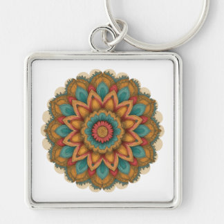 Colorful Mandala Floral Boho Charm Keychain
