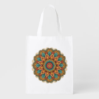 Colorful Mandala Floral Boho Design Grocery Bag