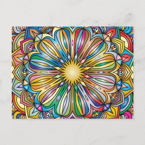 Colorful Mandala Flower Abstract Geometric Pattern Postcard
