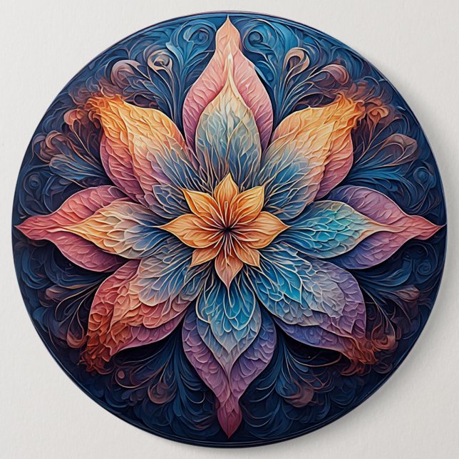 Colorful Mandala Flower Design Button (Front)