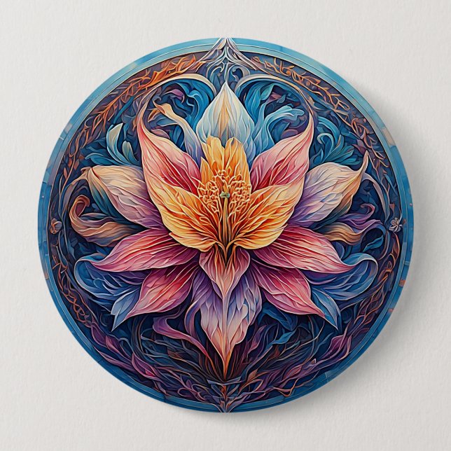 Colorful Mandala Flower Design Button (Front)
