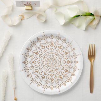 Colorful mandala flower design paper plates
