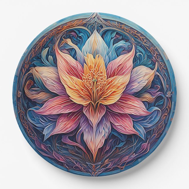 Colorful Mandala Flower Design Paper Plates (Front)