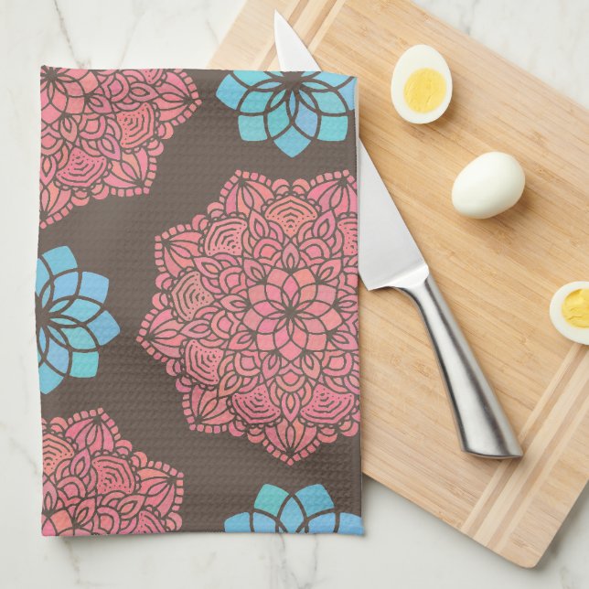 Colorful Mandala Flowers Kitchen Towel (Quarter Fold)