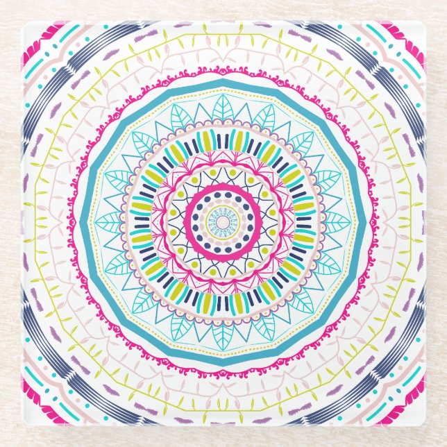 colorful mandala glass coaster (Front)