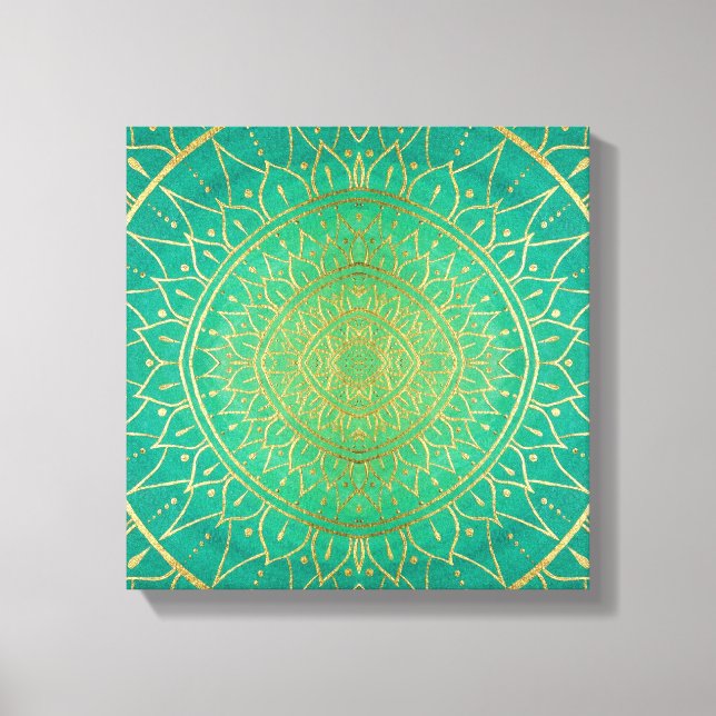 Colorful Mandala Gold Emerald Green Canvas Print (Front)