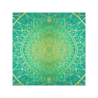 Colorful Mandala Gold Emerald Green Canvas Print