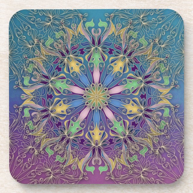 Colorful Mandala Hard Plastic Coaster (Front)