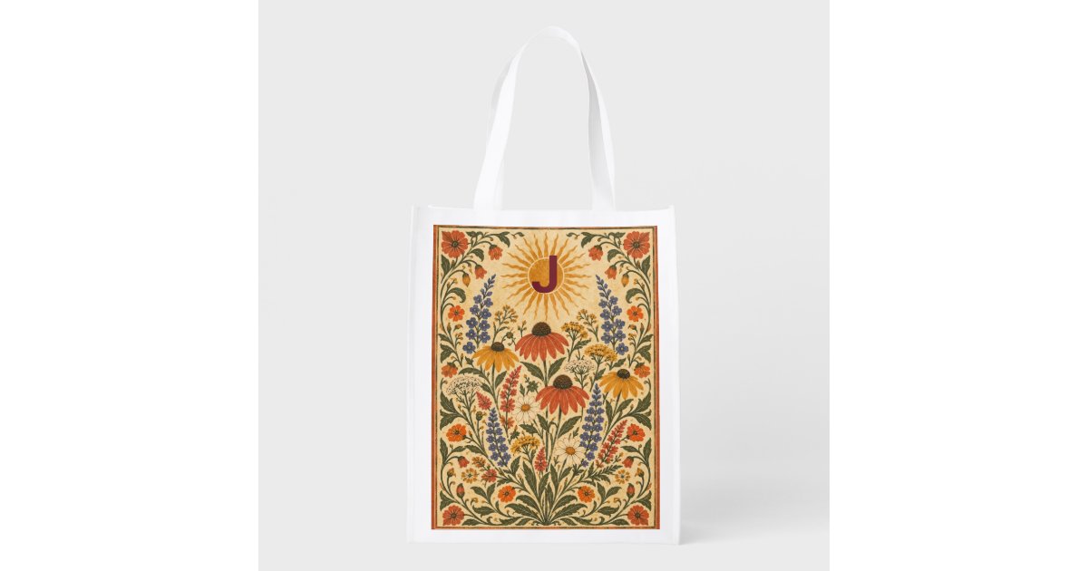 Colorful Mandala Hippie Boho Custom Initial Grocery Bag | Zazzle
