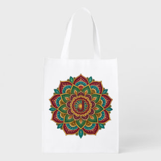 Colorful Mandala Hippie Boho Custom Initial Grocery Bag