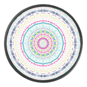 colorful mandala hockey puck