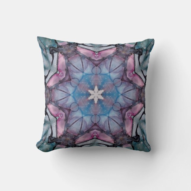 Colorful mandala Kaleidoscope flowers Throw Pillow (Front)