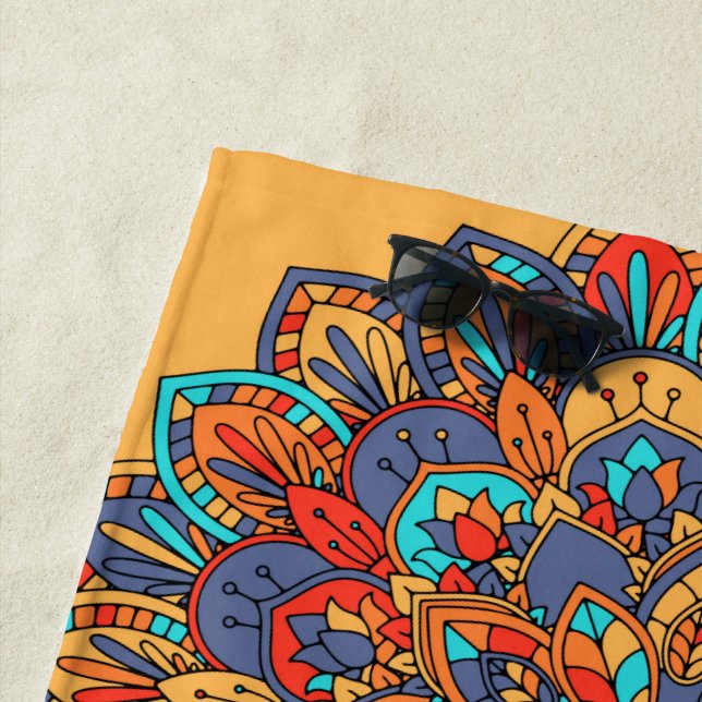 Colorful mandala Moroccan art beach style Beach Towel (In Situ)