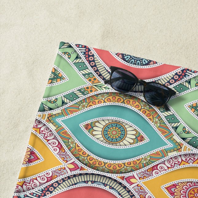 Colorful mandala Moroccan art beach style Beach Towel (In Situ)