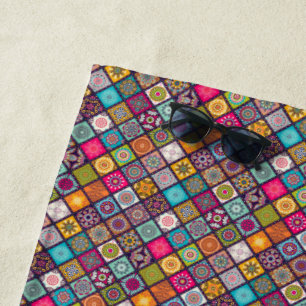Colorful mandala Moroccan art beach style Towel