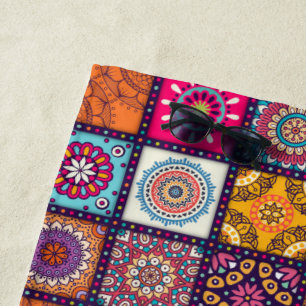 Colorful mandala Moroccan art beach style Towel