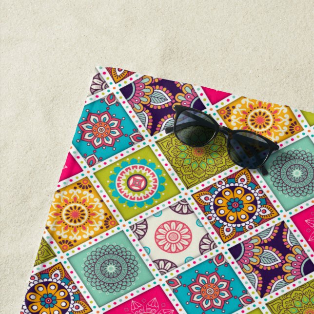 Colorful mandala Moroccan art beach style Towel (In Situ)