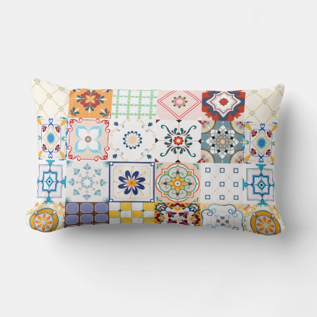 Colorful Mandala/Moroccan Tile Lumbar Pillow (Front)