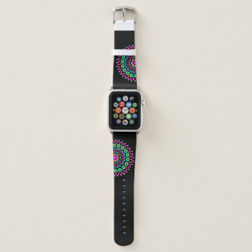 Colorful Mandala on black Apple Watch Band