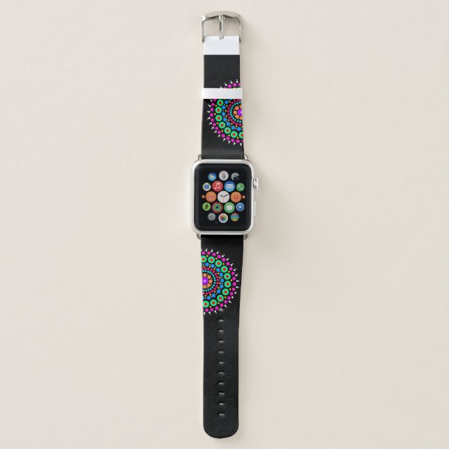 Colorful Mandala on black Apple Watch Band (Front)