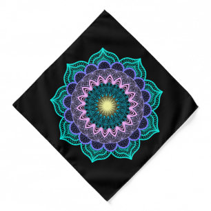 Colorful Mandala on Black Background Bandana