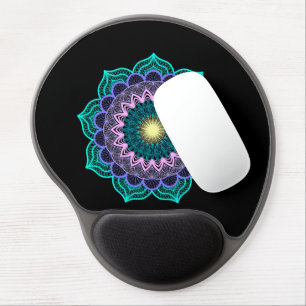 Colorful Mandala on Black Background Gel Mouse Pad