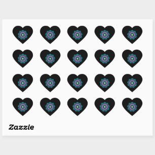 Colorful Mandala on Black Background Heart Sticker