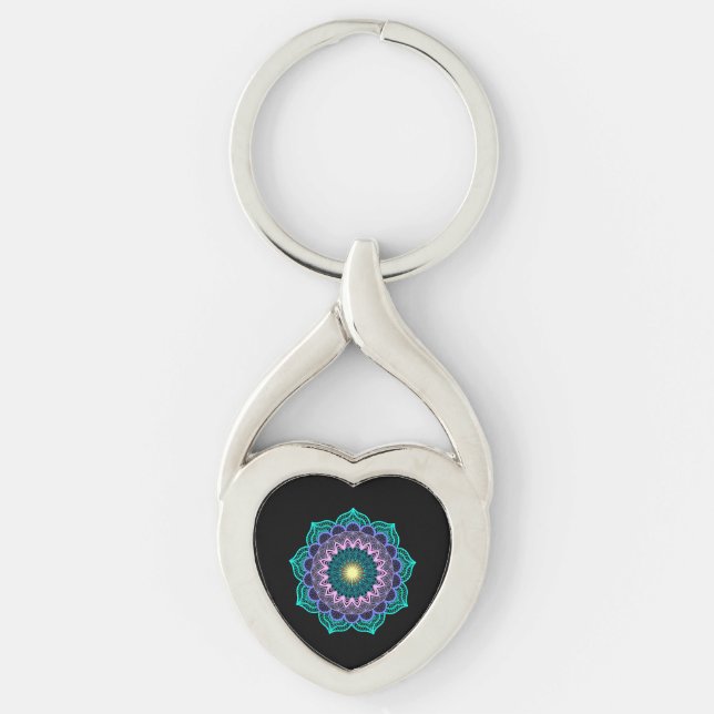 Colorful Mandala on Black Background Keychain (Front)