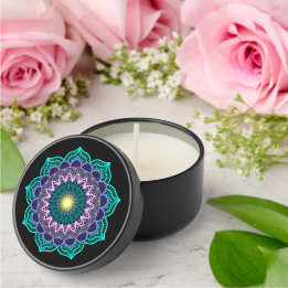 Colorful Mandala on Black Background Mini Candle Favors