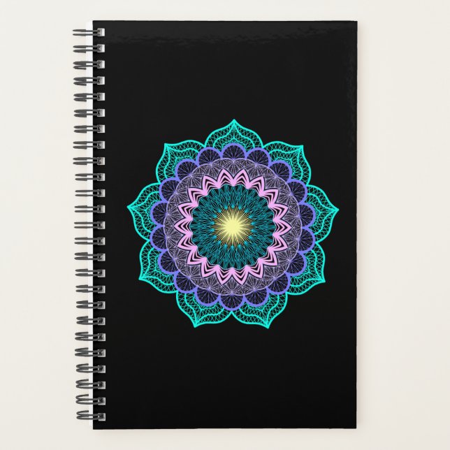 Colorful Mandala on Black Background Planner (Front)