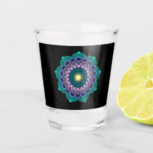 Colorful Mandala on Black Background Shot Glass
