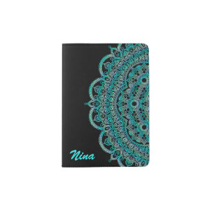Colorful Mandala on Black Passport Holder