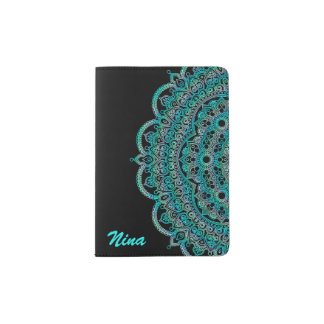 Colorful Mandala on Black Passport Holder