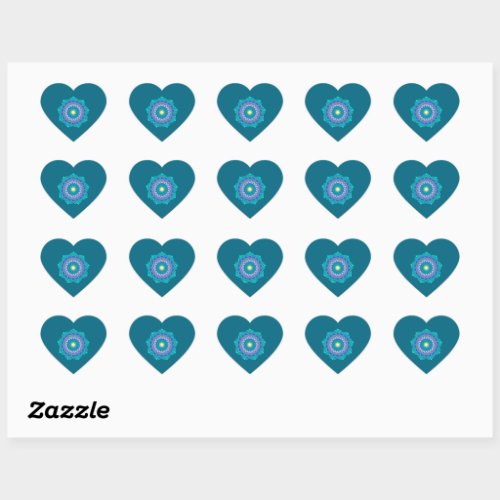 Colorful Mandala on Blue Background Heart Sticker