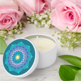 Colorful Mandala on Blue Background Mini Candle Favors