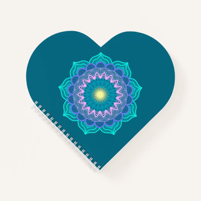 Colorful Mandala on Blue Background Notebook (Front)